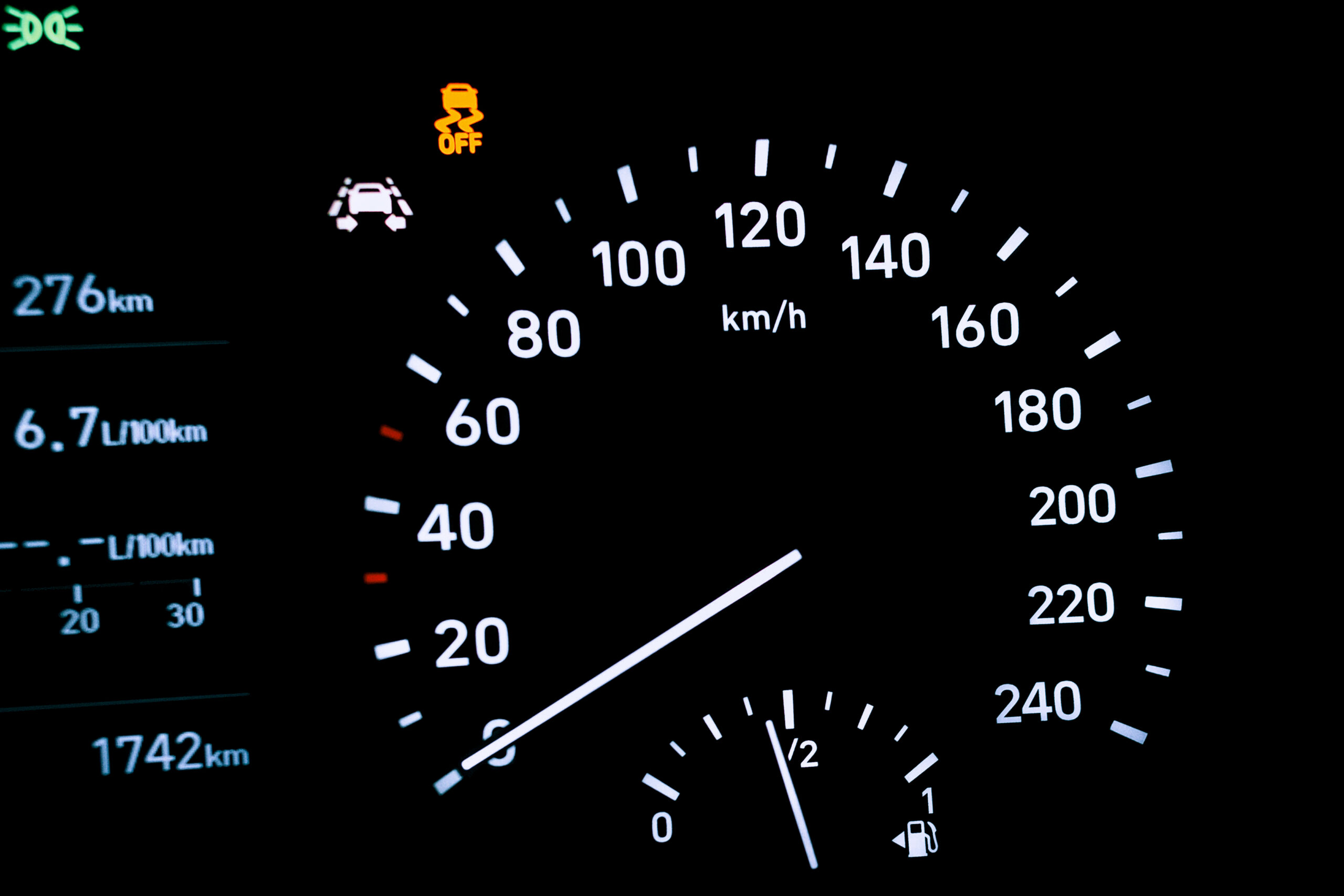 Check engine light. Car dashboard in closeup